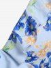 Plus Size Plunge Ruffle Floral Print Blouse -  