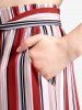 Plus Size Striped Print Pockets Tied Wide Leg Pants -  