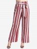 Plus Size Striped Print Pockets Tied Wide Leg Pants - Rouge M | US 10