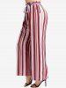 Plus Size Striped Print Pockets Tied Wide Leg Pants - Rouge 1X | US 14-16