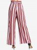 Plus Size Striped Print Pockets Tied Wide Leg Pants - Rouge 3X | US 22-24