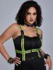 Gothic Zip Front Rings Buckle Contrast Strap Cargo Cropped Tank Top -  