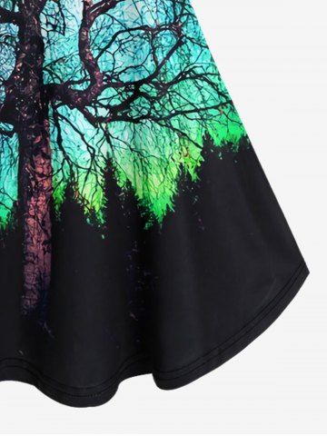 Ombre Trees Print Cold Shoulder T-shirt and Flare Pants Plus Size 70s 80s Outfits