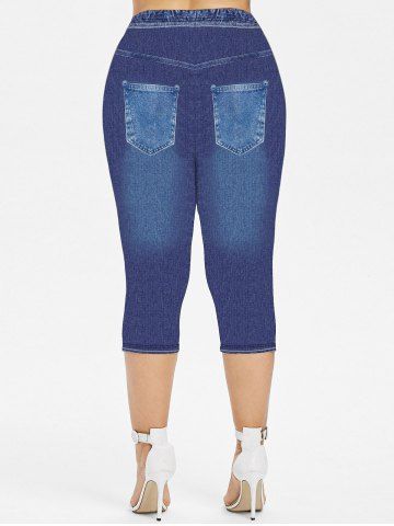 Plus Size Butterfly Pockets Denim Print Capri Jeggings
