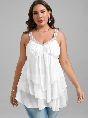 Plus Size Sequins Flounce Layered Backless Tank Top - WHITE - M | US 10