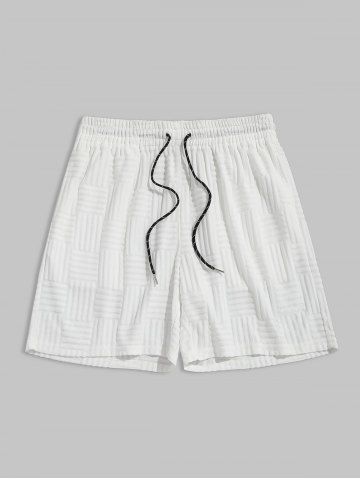 Jacquard Terry Cloth Textured Drawstring Sweat Shorts - WHITE - XL