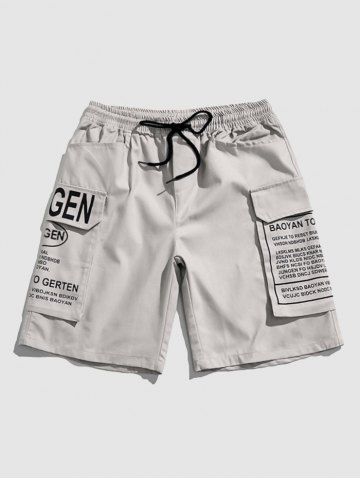 Letter Pattern Multi-pockets Design Cargo Shorts - LIGHT GRAY - XL