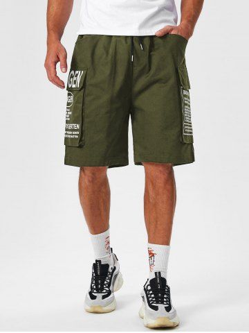 Letter Pattern Multi-pockets Design Cargo Shorts - DEEP GREEN - M