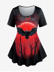 T-shirt Gothique Arbre Couche de Soleil Imprimé à Manches Courtes - Noir L | US 12