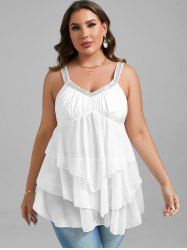Plus Size Sequins Flounce Layered Backless Tank Top -  