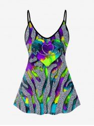 Plus Size Rainbow Color Heart Colorblock Print Cami Top (Adjustable Shoulder Strap) -  