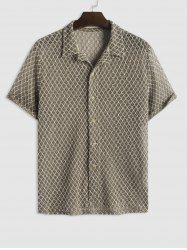 Plaid Openwork Knit Button Up Short Sleeve Camp Collar Shirt -  