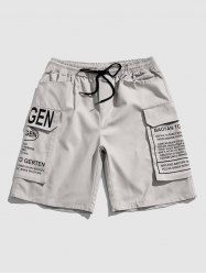 Letter Pattern Multi-pockets Design Cargo Shorts -  