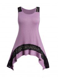 Plus Size Lace Panel Asymmetrical Hem Casual Tank Top -  