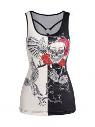 Flower Skull Wing Print Casual Tank Top -  