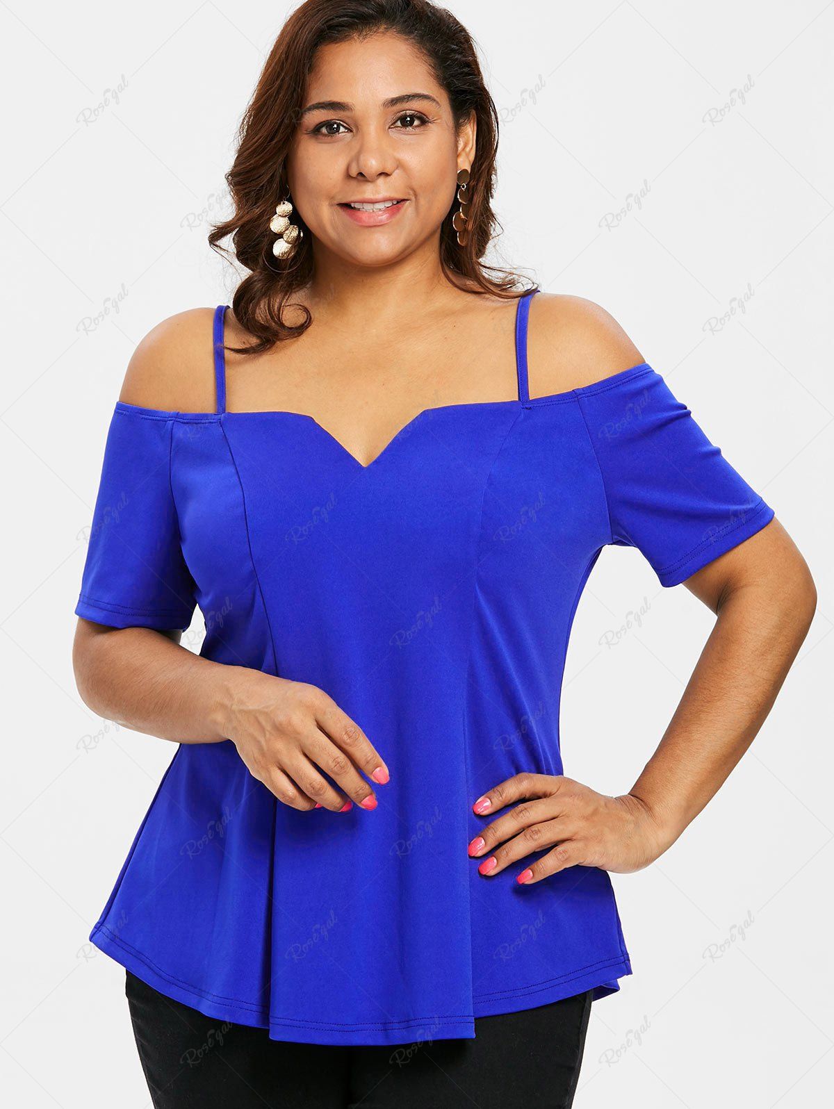 Outfits Plus Size V-shape Cutout Solid Cold Shoulder Solid Tee  