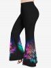 Ombre Trees Print Cold Shoulder T-shirt and Flare Pants Plus Size Outfits -  