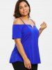 Plus Size V-shape Cutout Solid Cold Shoulder Solid Tee -  
