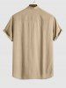 Stand Collor Half Button Cotton Linen Textured Solid Color Short Sleeves Plain Popover Shirt -  