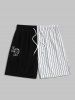 Letter LOS ANGELES Stripes Panel Colorblock T-shirt and Shorts Set -  