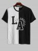 Letter LOS ANGELES Stripes Panel Colorblock T-shirt and Shorts Set -  