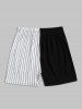 Letter LOS ANGELES Stripes Panel Colorblock T-shirt and Shorts Set -  