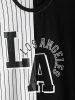 Letter LOS ANGELES Stripes Panel Colorblock T-shirt and Shorts Set -  