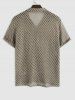 Plaid Openwork Knit Button Up Short Sleeve Camp Collar Shirt -  