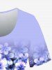 T-shirt Fleur Imprimée en Blocs de Couleurs à Manches Courtes de Grande Taille - Violet clair 1X | US 14-16