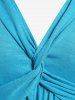 T-shirt Tordu Manches Courtes de Grande Taille à Col V à Volants - Bleu 1X | US 14-16