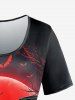 T-shirt Gothique Arbre Couche de Soleil Imprimé à Manches Courtes - Noir 5x | US 30-32