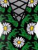 T-shirt Gothique Croisé Fleur et Main Imprimés à Manches Courtes - Vert 1X