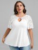 Plus Size Flutter Sleeves  Lace Panel Keyhole Tee -  
