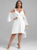 Robe Mi-Longue Haute Basse Panneau en Dentelle à Epaule Dénudée de Grande Taille - Blanc 5x | US 30-32