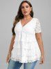 Plus Size Half Zipper Layered Tunic Lace Top -  