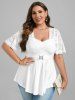 Plus Size Lace Panel Short Sleeves 2 in 1 Top -  