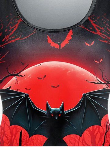 Gothic Tree Bat Sunset Printed Short Sleeve T-shirt and Leaves Bird Printed Flare Pants Outfit