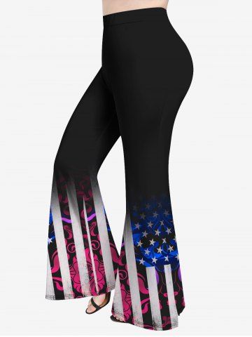 Plus Size American Flag Figure Print Flare Pants - LIGHT PINK - XS | US 6