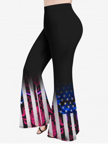 Plus Size American Flag Figure Print Flare Pants - LIGHT PINK - S | US 8