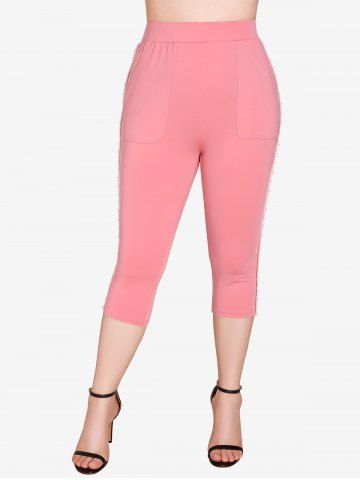 Plus Size Pearls Pocket Capri Leggings