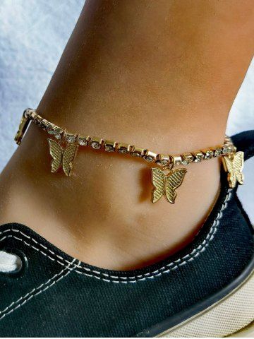 Butterfly Rhinestone Box Chain Anklet - GOLDEN
