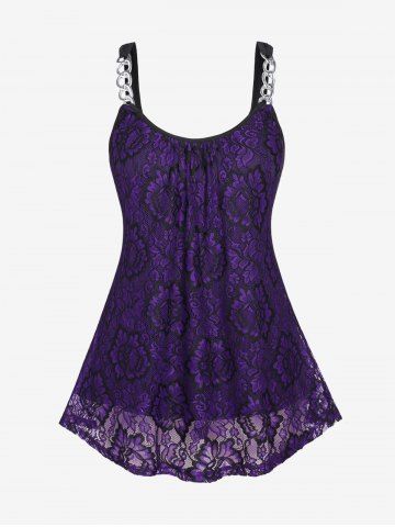 Plus Size Chains Lace Overlay Top - PURPLE - 3X | US 22-24