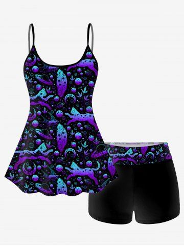 Rosegal Women Swimsuit Plus Size Cinched Flower Print Keyhole Tankini  Swimwear Black L