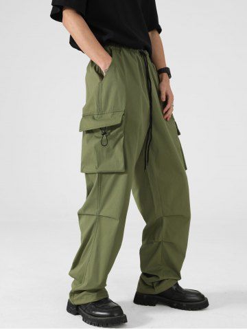 Flap Pocket Side Drawstring Parachute Cargo Pants - FERN GREEN - XXL