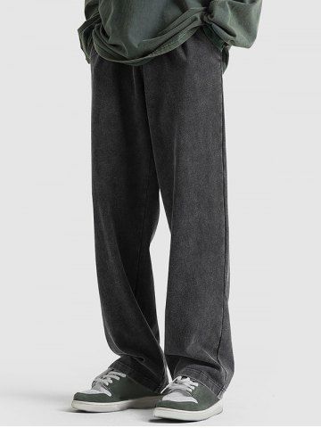 Solid Color Drawstring Basic Casual Pants - BLACK - S