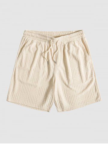 Jacquard Terry Cloth Textured Drawstring Sweat Shorts - LIGHT COFFEE - L