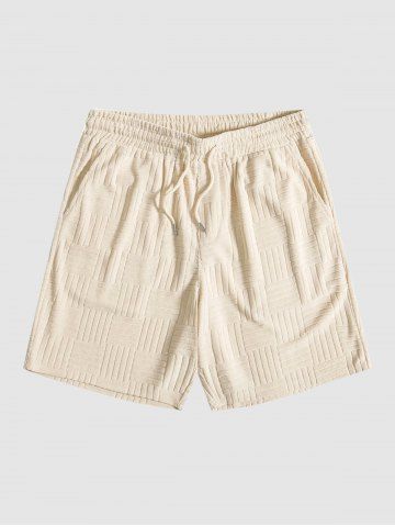 Jacquard Terry Cloth Textured Drawstring Sweat Shorts - LIGHT COFFEE - S