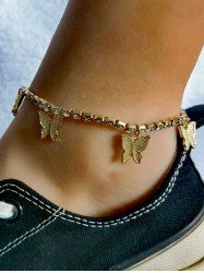 Butterfly Rhinestone Box Chain Anklet -  