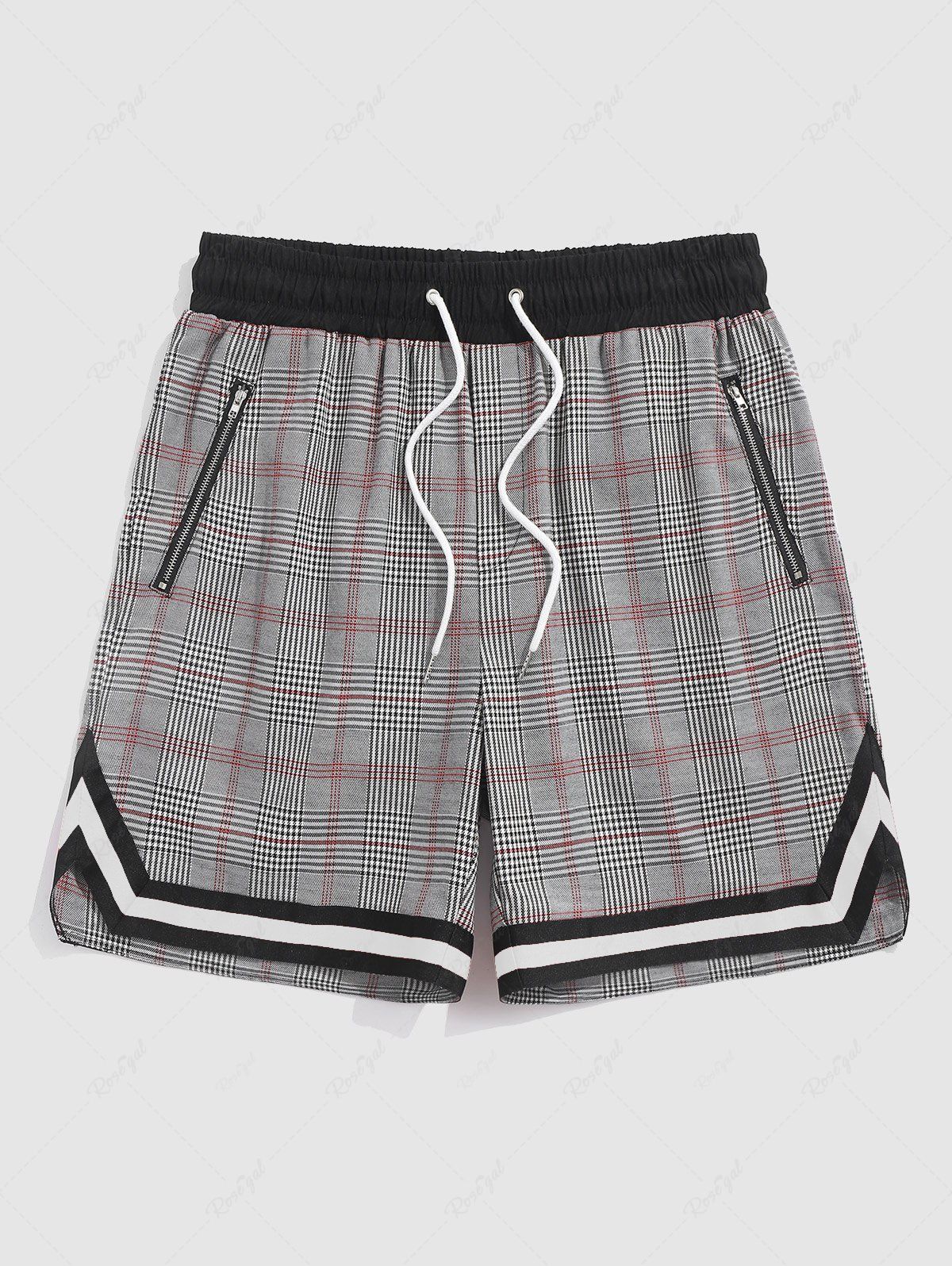 Store Drawstring Colorblock Zip Glen Check Shorts  