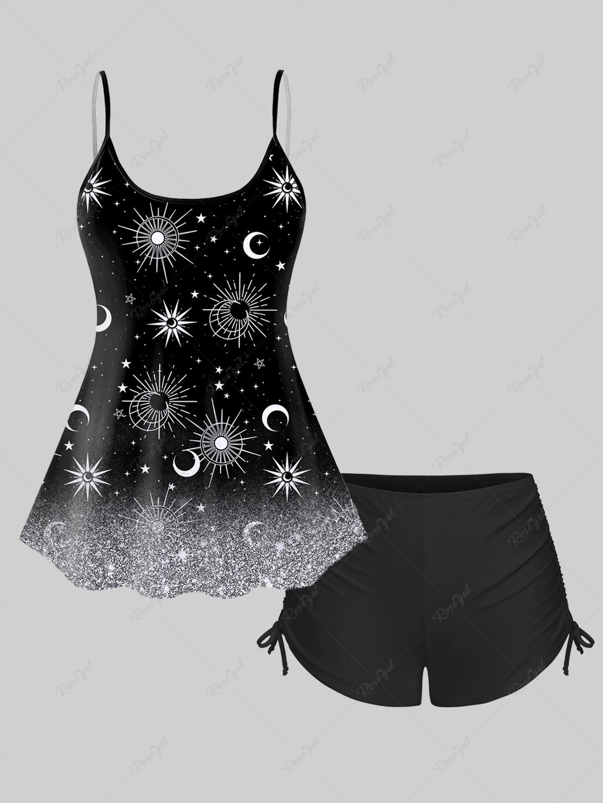 Buy Plus Size Sun Moon Printed Cinched Ruched Modest Tankini Swimsuit  